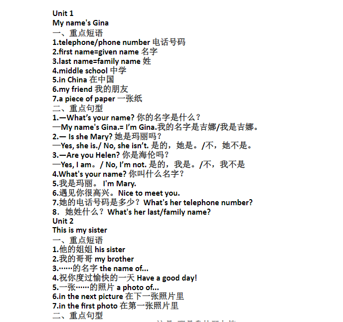 初中七年级上册英语各单元重点短语+句型Word文档下载